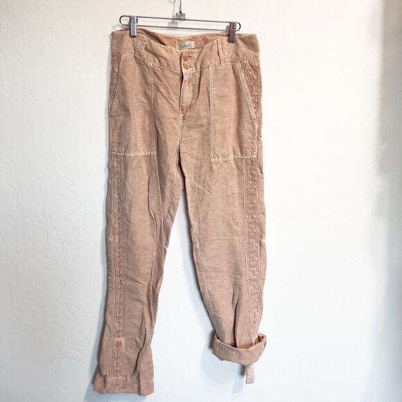 Sundance Pants Small Crochet Linen Cotton Tan Adjustable Cuff Cottage Boho - Picture 2 of 9